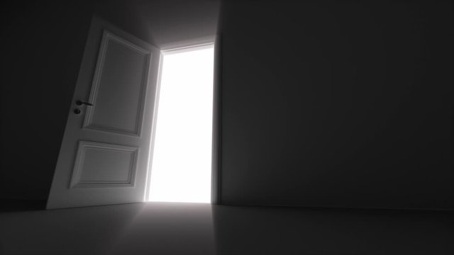 open door shine in dark room