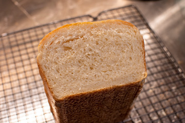 Airy texture is revealed in the end of this homemade white bread loaf