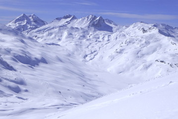 Bivio, Skitour Roccabella, Blick vom Gipfel auf Piz Duan, Piz Mäder, Piz Turba und Sur al Cant.