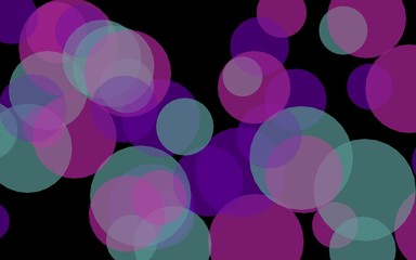 Multicolored translucent circles on a dark background. Pink tones. 3D illustration