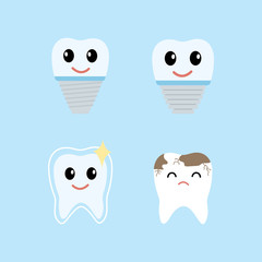 Fototapeta premium Health and sick tooth,two teeth implant,health care set,