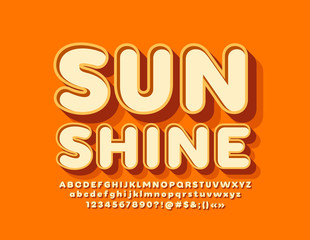 Vector Sunshine Font. 3D creative Alphabet Letters and Numbers