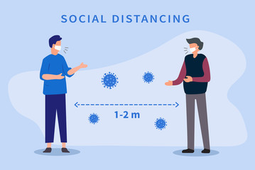 Social distancing. Space between people to avoid spreading COVID-19 Virus. Keep the 1-2 meter distance. Vector illustration