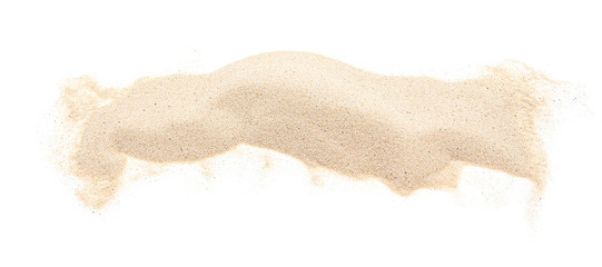 Natural pile of sand from beach, soft brown heap of dry beach sand isolated on white background