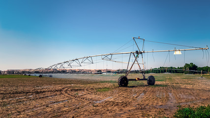 Irrigation Desert farming. Irrigation System for farming in Pivots located at the Desert Area in Al Sarar Saudi Arabia