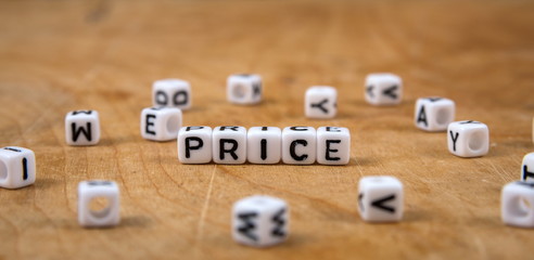 cube words on the wooden table