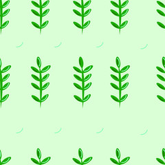 Green twig at the green background. Elegant organic collection. Summer plant pattern. Greenery ornament. Botany decoration. Design. textile, texture, foliage. Forest symbol. Vector illustration.