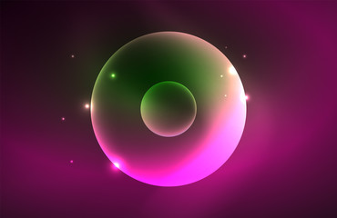 Neon shiny transparent glowing circles with light effects. Techno futuristic vector abstract background For Wallpaper, Banner, Background, Card, Book Illustration, landing page