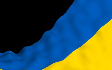 The flag of Ukraine on a dark background. National flag and state ensign. Blue and yellow bicolour. 3D illustration waving flag