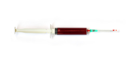 Fototapeta premium Syringe with blood on a white background