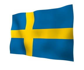 The flag of Sweden. Official state symbol of the Kingdom of Sweden. A blue field with a yellow Scandinavian cross that extends to the edges of the flag. 3d illustration