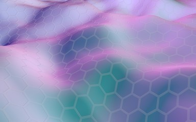 Colorful honeycomb with a gradient color on a light background. Perspective view on polygon look like honeycomb. Wavy surface. Isometric geometry. 3D illustration