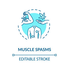 Obraz premium Muscle spasms concept icon. Medical marijuana, good MMJ side effect idea thin line illustration. Body cramps, pain treatment with cabbanis. Vector isolated outline RGB color drawing. Editable stroke