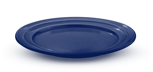 empty blue plate on white background