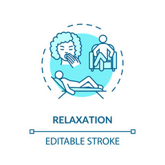 Relaxation concept icon. Home rest, cannabis use for recreational purposes idea thin line illustration. Relaxation time, chill out at home. Vector isolated outline RGB color drawing. Editable stroke