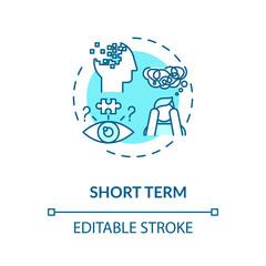 Short term concept icon. Cannabis, marijuana use adverse side effects idea thin line illustration. Perception change and memory impairment. Vector isolated outline RGB color drawing. Editable stroke