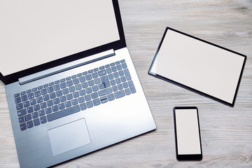 aptop, tablet and phone with blank screen