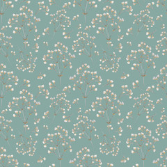 Watercolor seamless pattern of flowers baby's breath. Gray with gold strokes, hand-drawn. For textiles, gift paper, invitations, greetings, weddings.