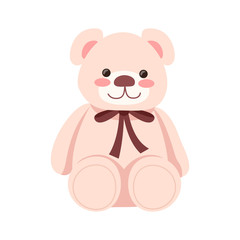 Pink stuffed bear semi flat RGB color vector illustration. Fluffy plush toy for children. Romantic gift for valentine. Birthday present. Cute animal doll isolated cartoon object on white background