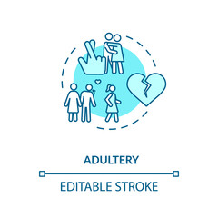 Adultery concept icon. Cheating idea thin line illustration. Boyfriend and girlfriend break up. Partner betrayal. Divorce reason. Vector isolated outline RGB color drawing. Editable stroke