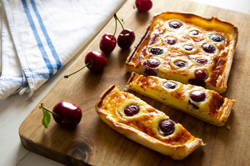 Cherry cake baked in a wood surface