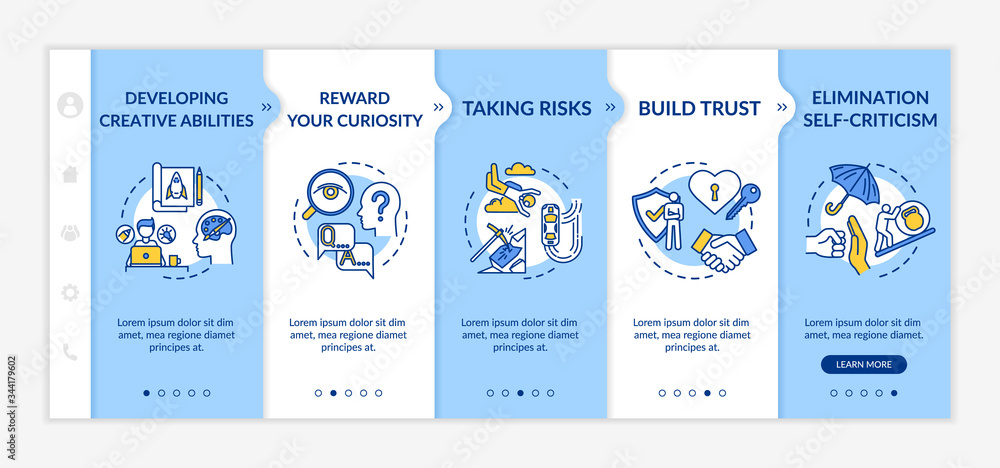Aufkleber effective leadership onboarding vector template. build trust. take risk. personal growth and develop