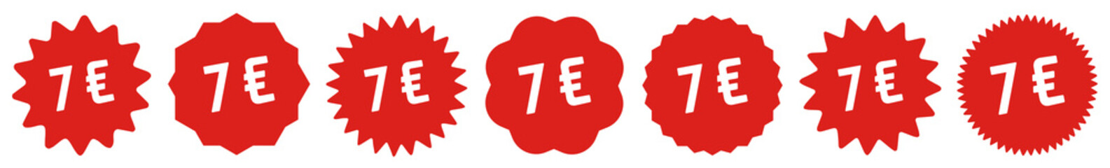 7 Price Tag Red | 7 Euro | Special Offer Icon | Sale Sticker | Deal Label | Variations