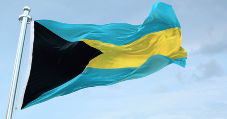 Bahamas national Flag textile cloth fabric waving on the top