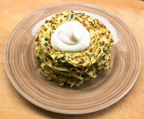 fried zucchini pancakes with greek yogurt