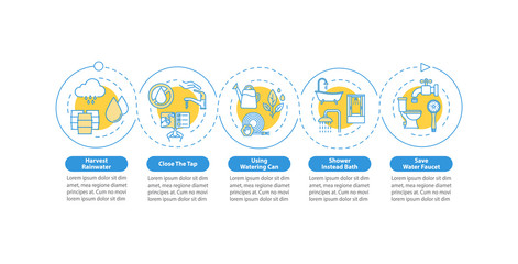 Water reuse vector infographic template. Domestic resources waste reduction presentation design elements. Data visualization with five steps. Process timeline chart. Workflow layout with linear icons