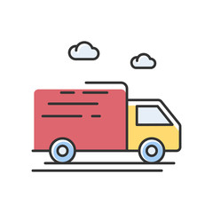 Delivery truck RGB color icon. Fast cargo shipping. Merchandise distribution. Goods and food export by transport. Courier car service. Express ground transportation. Isolated vector illustration