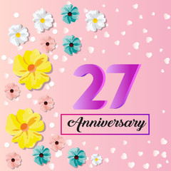 Fototapeta na wymiar 27 years anniversary celebration logo vector template design