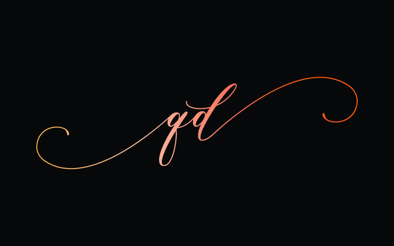 qd or q, d Lowercase Cursive Letter Initial Logo Design, Vector Template