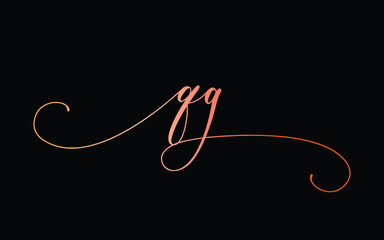 qg or q, g Lowercase Cursive Letter Initial Logo Design, Vector Template