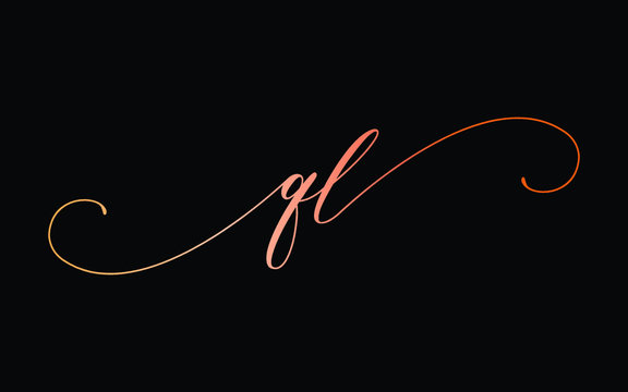 ql or q, l Lowercase Cursive Letter Initial Logo Design, Vector Template