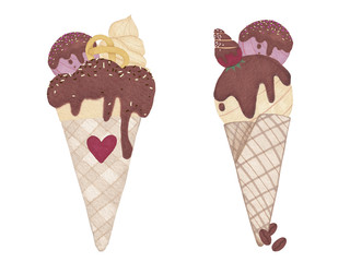 illustration of set ice cream bakery logo isolated on white background for for invitations, greeting cards, business card