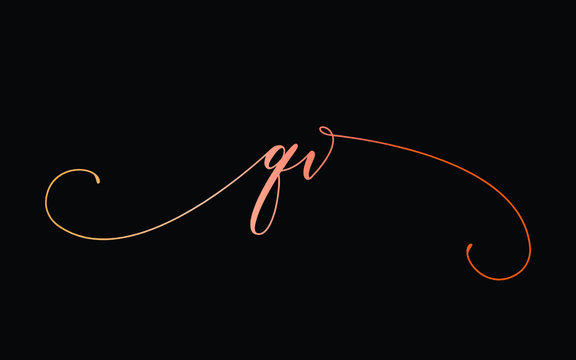 qv or q, v Lowercase Cursive Letter Initial Logo Design, Vector Template