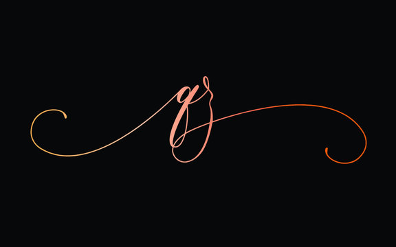 qz or q, z Lowercase Cursive Letter Initial Logo Design, Vector Template