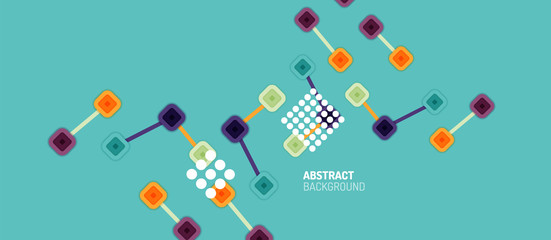 Abstract square dot connections, flat style multicolored geometric background for Wallpaper, Banner, Background, Card, Book Illustration, landing page or poster design