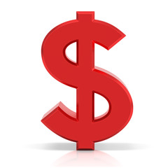 Red dollar sign. US dollar currency symbol isolated on white background.