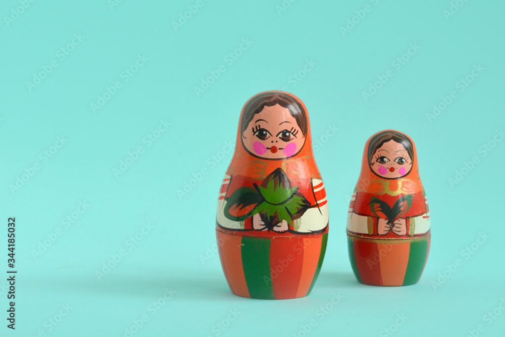 Wall mural traditional russian nesting dolls. Babushkas or matryoshkas.