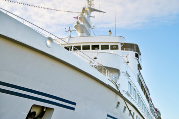Classic cruiseship or cruise ship liner in port during Island cruising to Iceland