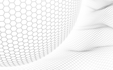 Abstract landscape on a white background with white honeycomb sphere. Cyberspace grid. hi tech network. 3d illustration