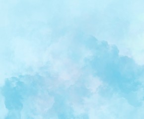 Hand painted watercolor sky and clouds, abstract watercolor background. Blue watercolor background. Digital painting.