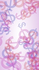 Multicolored translucent dollar signs on white background. Red tones. 3D illustration
