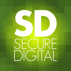 SD - Secure Digital acronym, technology concept background