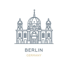 Berlin city, Germany. Line icon of the famous and largest city in Europe. Outline icon for web, mobile, and infographics. Landmark and famous building. Vector illustration, white isolated. 