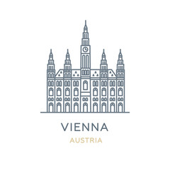 Vienna city, Austria. Line icon of the famous and largest city in Europe. Outline icon for web, mobile, and infographics. Landmark and famous building. Vector illustration, white isolated. 