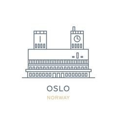 Oslo city, Norway. Line icon of the famous and largest city in Europe. Outline icon for web, mobile, and infographics. Landmark and famous building. Vector illustration, white isolated. 