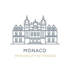Obraz premium Monaco city, Principality of Monaco. Line icon of the famous and largest city in Europe. Outline icon for web, mobile, and infographics. Landmark and famous building. Vector illustration